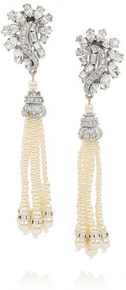 Ben-Amun Silver-plated, Swarovski crystal and faux pearl clip earrings