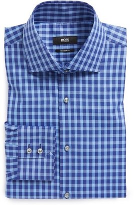 HUGO BOSS 'Gerald' Regular Fit Cotton & Linen Check Dress Shirt