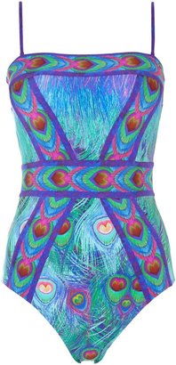 Gottex Victoire peacock print bandeau swimsuit