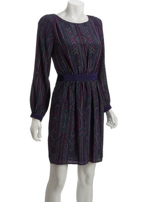Shoshanna purple silk 'le petit rue' print long sleeve dress
