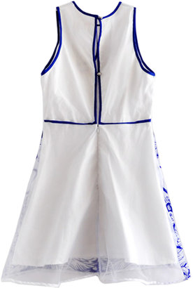 Choies White Vintage Blue and White Porcelain Pattern Flocking  Dress