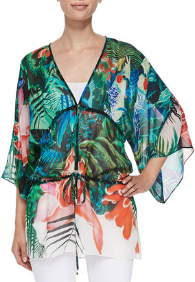Roberto Cavalli Mustique-Print Tie-Waist Kimono Top