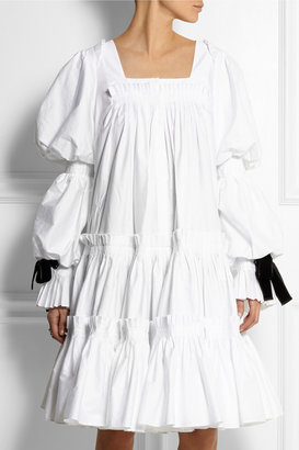 Alexander McQueen Bow-embellished pleated cotton-poplin dress