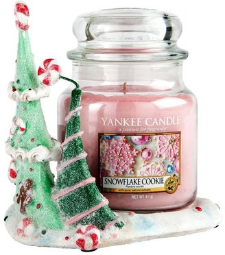 Yankee Candle Sugar Plum Village Jar Holder And Medium Jar Snowflake Cookie