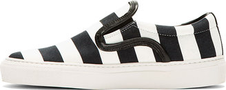 Mother of Pearl Black & White Striped Leather Trim Slip-On Sneakers