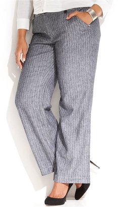 INC International Concepts Plus Size Striped Linen-Blend Wide-Leg Pants