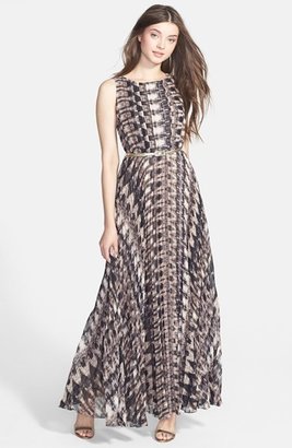 Eliza J Print Pleat Chiffon Maxi Dress