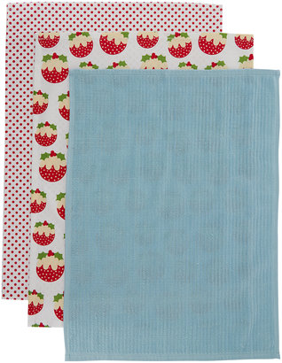 George Home Christmas Pudding Tea Towels - 3 Pack