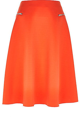 River Island Womens Orange zip pocket midi skirt