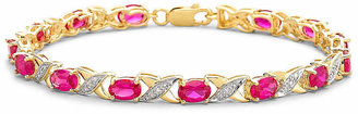 FINE JEWELRY Lab-Created Ruby with Diamond-Accents 14K Gold over Silver Link Bracelet