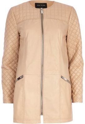 River Island Light pink leather quilted panel coat