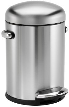 Simplehuman Round Retro Step Trash Can, Stainless Steel, 4.5 L / 1.2 Gal