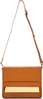 Sophie Hulme Tan Leather Gold Tab Handbag
