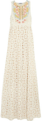 Moschino Cheap & Chic Moschino Cheap and Chic Embellished silk-paneled lace gown