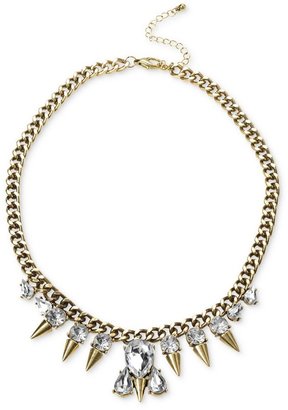 Steve Madden Necklace, Gold-Tone Crystal and Spike Frontal Necklace