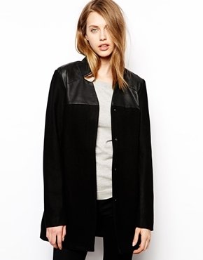 Vero Moda Coat With PU Panel - Black