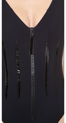 Karla Colletto Patent New Zip One Piece Swimsuit