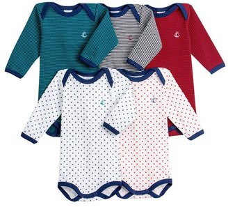 Petit Bateau Pack Of 5 Baby Boy Long-Sleeved Bodysuits In Striped/Star-Printed Cotton