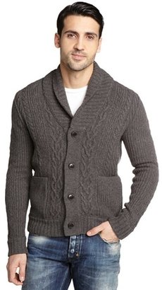 HUGO BOSS dark grey wool-yak blend cable knit cardigan