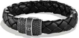 David Yurman Leather and Black Diamond Weave Bracelet
