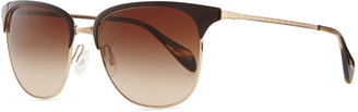 Oliver Peoples Plastic/Metal Half-Rim Sunglasses, Brown