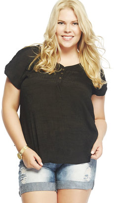Wet Seal Button Detail Crepe V-Neck Tee