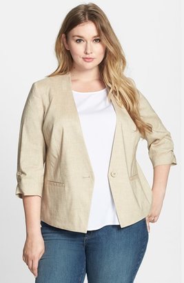 Sejour Ruched Sleeve Linen Blend Jacket (Plus Size)