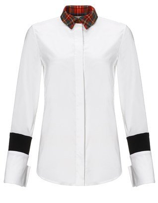Preen by Thornton Bregazzi White Tartan Collar Bo Shirt