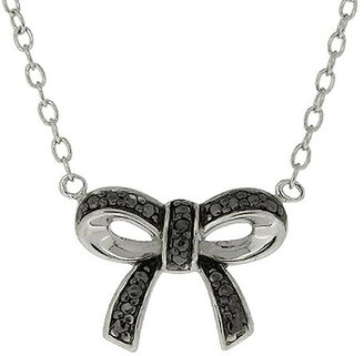 Diamond Sterling Silver Accent Bow Necklace - Black