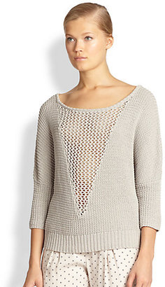 L'Agence LA'T by Open Knit-Paneled Cotton Sweater
