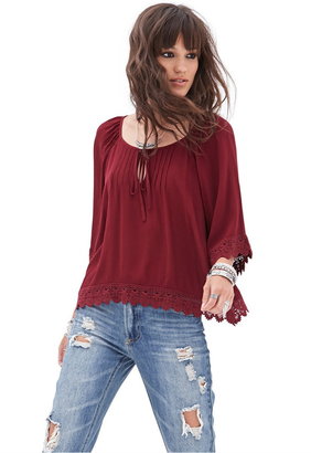 Forever 21 Crochet-Trimmed Peasant Top