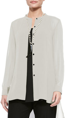 Long-Sleeve Sheer Silk Long Shirt, Petite