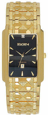 Elgin Mens Gold-Tone & Diamond-Accent Rectangular Watch Family