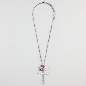 Full Tilt Rhinestone Cross/Heart/Flower Charm Necklace