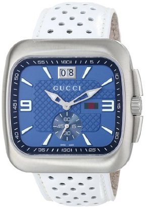 Gucci Men's YA131304 Coupé Blue/Black Dial White Leather Watch