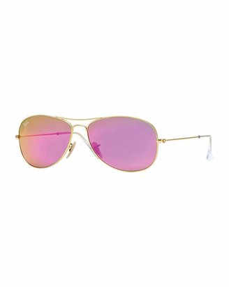 Ray-Ban Aviator Sunglasses with Pink Mirror Lens, Golden