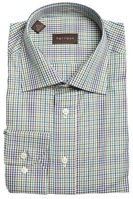 Harrison brown and green gingham check cotton dress shirt