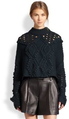3.1 Phillip Lim Cropped Cable Knit Poncho Sweater