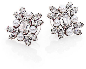 Dannijo Lilly Crystal & Faux Pearl Button Earrings