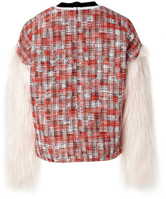 MSGM Woven Top with Faux Fur Sleeves