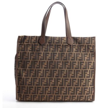 Fendi brown and black canvas leather accent zucca pattern tote