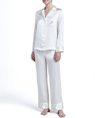 Neiman Marcus Solid Silk Satin PJ Set & Silk Pajamas, Ivory