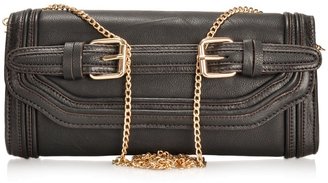 Melie Bianco Darla Clutch with belt buckles and chain