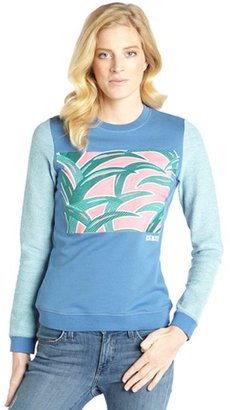 Kenzo blue cotton palm leaf embroidered sweatshirt