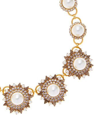 Elizabeth Cole Swarovski Crystal & Faux Pearl Station Necklace