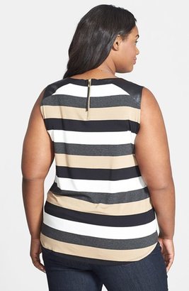 Vince Camuto Faux Leather Trim Stripe Sleeveless Top