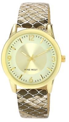 Nine West Ladies gold dial faux snakeskin leather strap watch