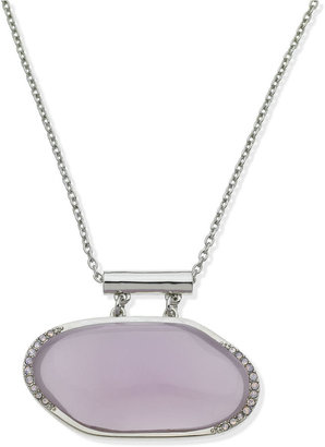 T Tahari Silver-Tone Purple Cabochon and Crystal Pendant Necklace