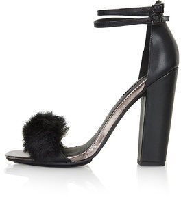 Topshop Womens RABBIT Faux Fur Fluffy Sandals - Black