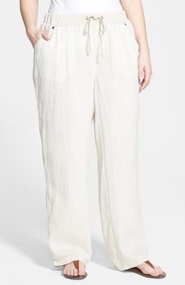 Sejour Slubbed Linen Drawstring Pants (Plus Size)
